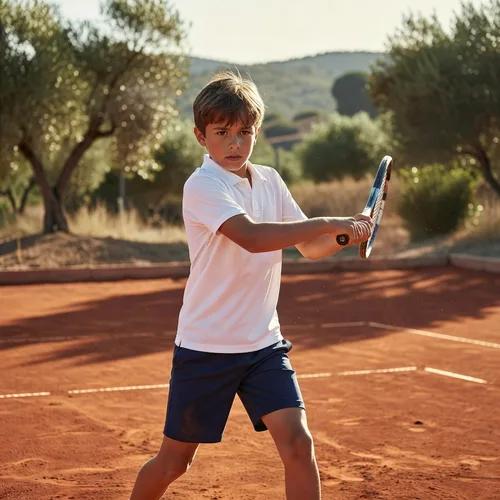Junior tennis player on a clay court in Mallorca